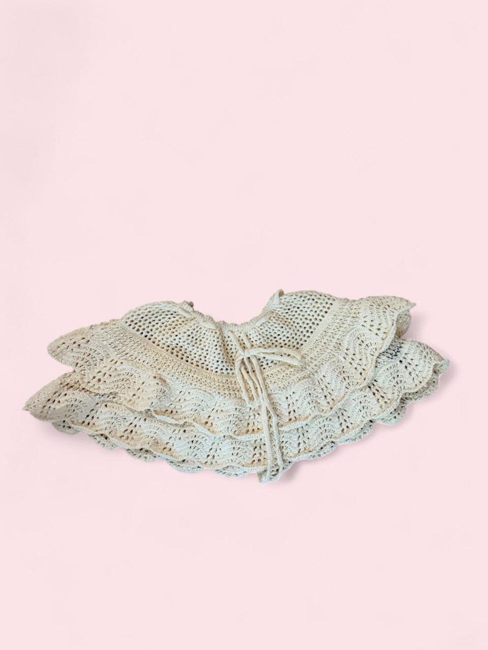 Crocheted Layered Mini Skirt in Cream
